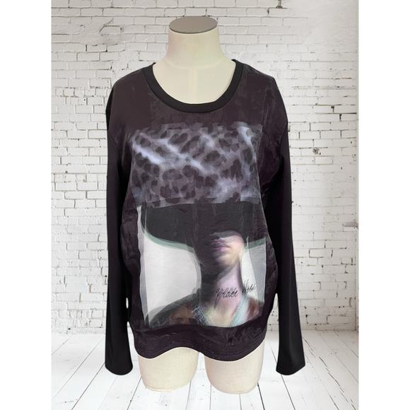 Alberto Makali Tops - Alberto Makali Layered Mesh Graphic Stretchy Goth Top Size Medium